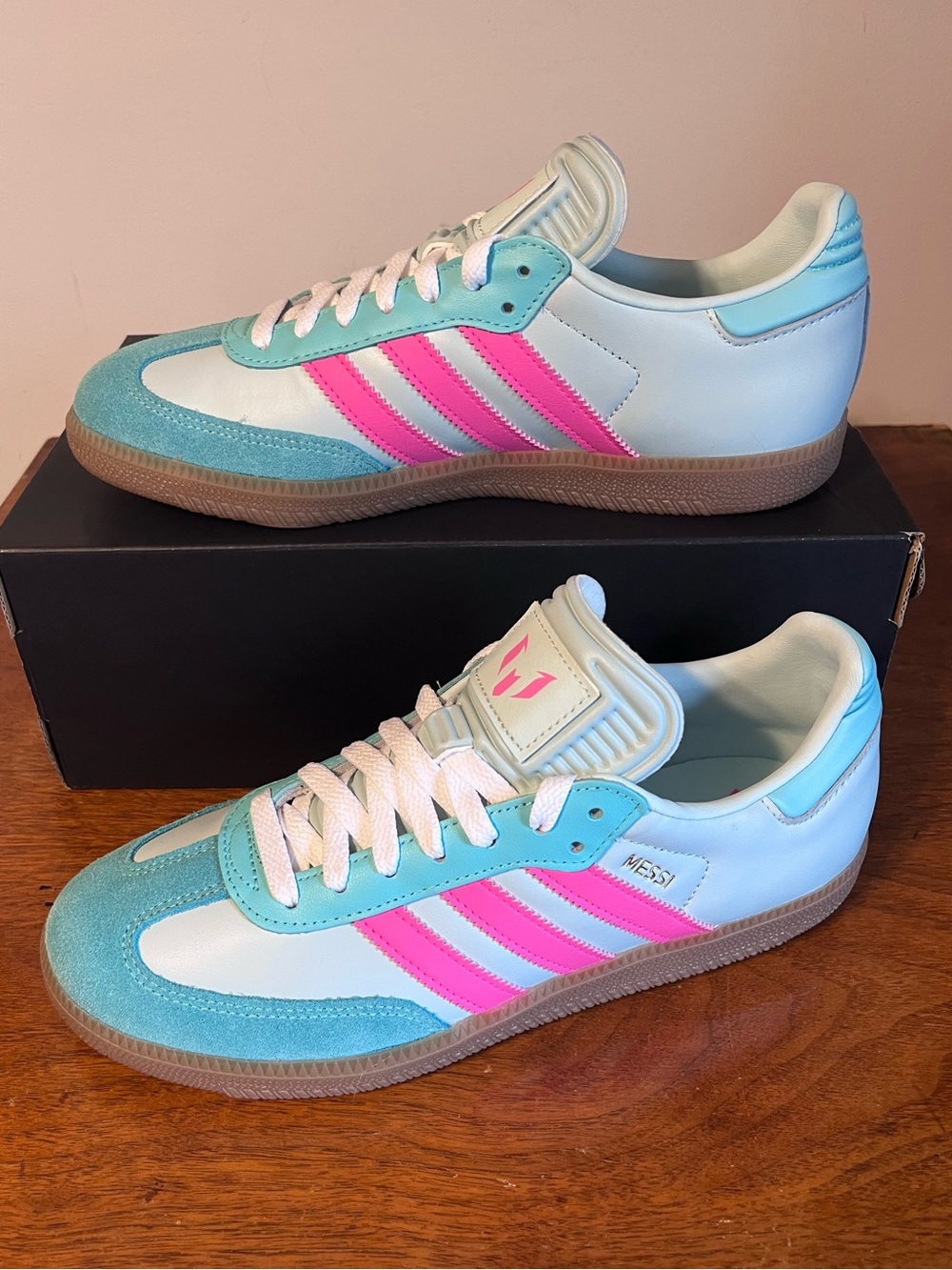 Limited edition Messi Adidas Mens Sneakers White Teal Pink